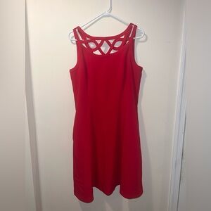 WHBM Red Cut Out A-Line Dress Womens 12 Work Cocktail Office Career Cherry Bold